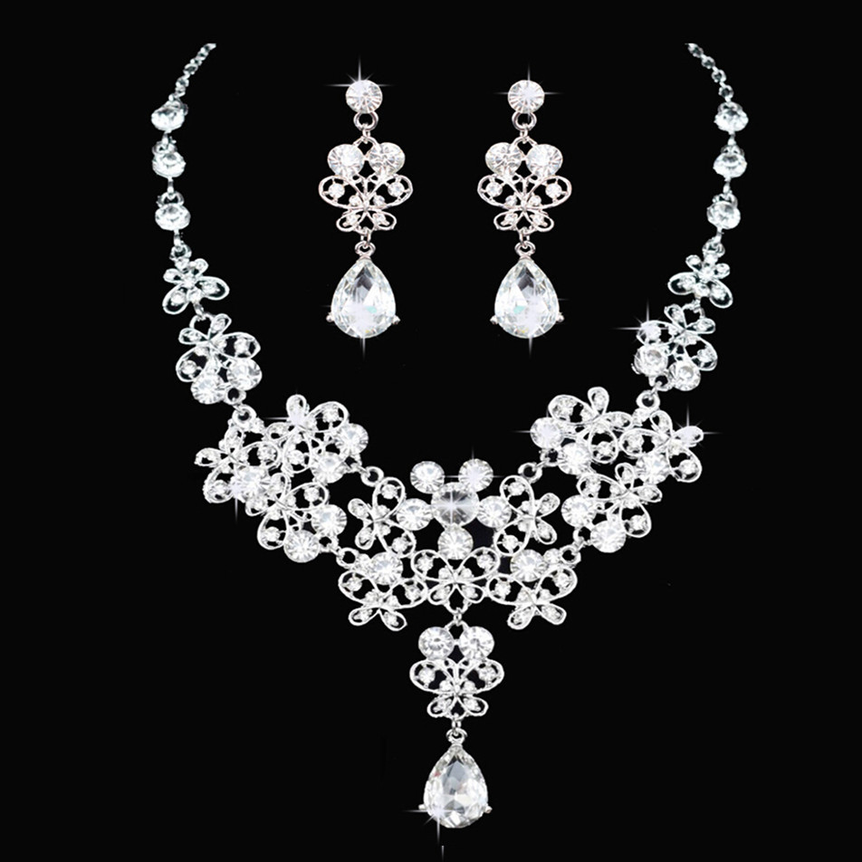 Fashion Crystal Bridal Jewelry Sets Wedding Crown Earrings Necklace Wedding Hair Accessories Women Prom Bride Tiara Crowns