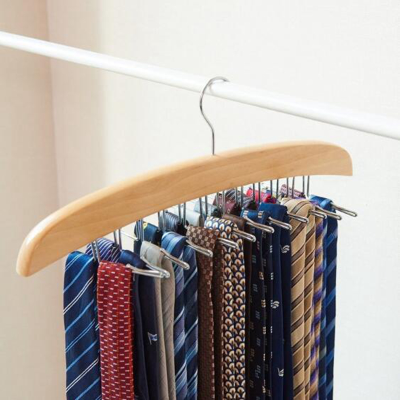 Hangerlink Natural Beech Wood Single Wooden Tie Hanger Organiser Rack - Holds 24 Ties - view 9