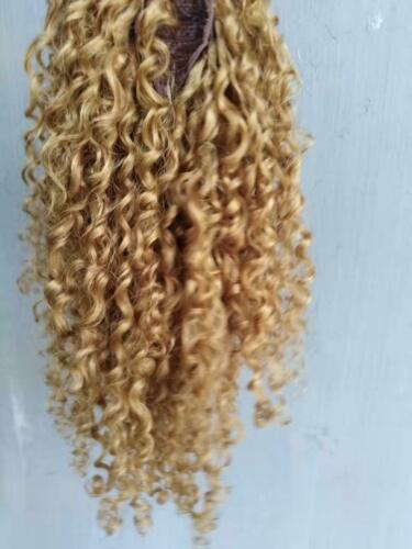 Short Screw Curls wraps around Honey blonde Clip Ponytail Extensions Human Clip in Drawstring Curly Ponytail Hairpiece 100g