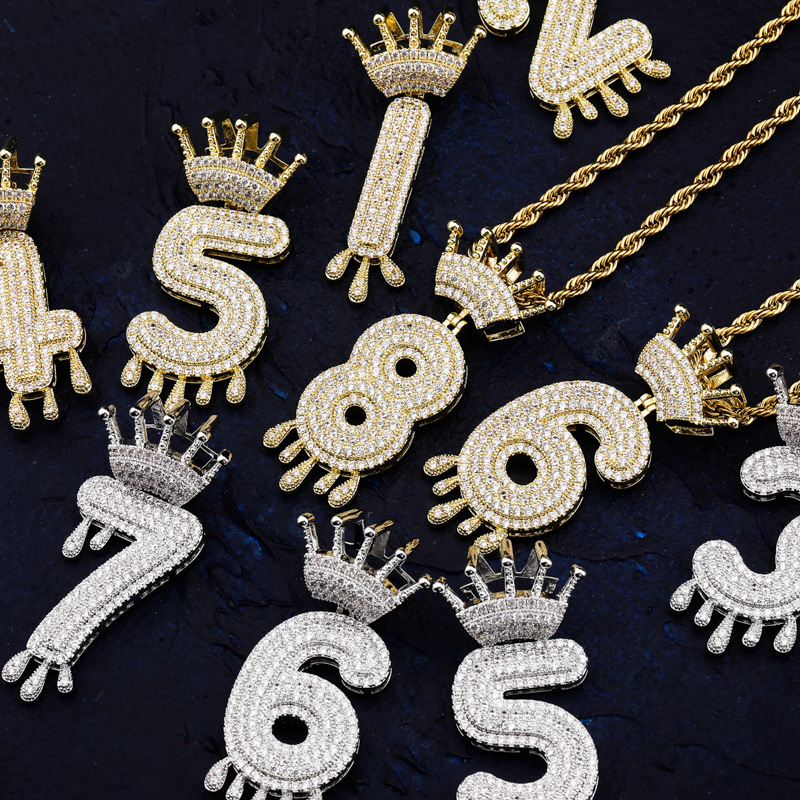 Iced Out Pendant Hip Hop Jewelry Men Luxury Designer Necklace Mens Diamond Chain Pendant Bling Number Rapper Hiphop Gold Silver Ch