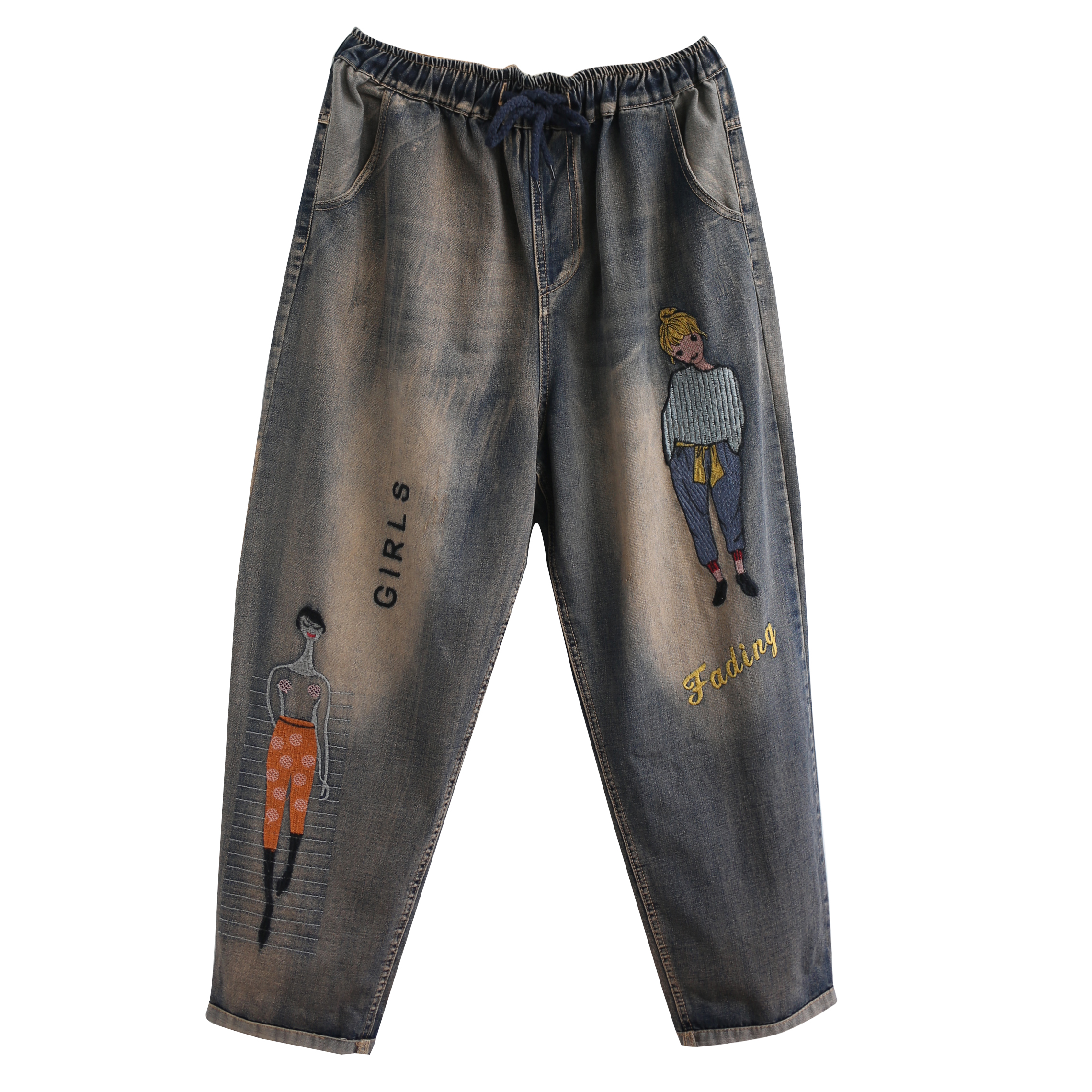Shimmering Blue With Embroidery Harlan Elastic Waist Big Yards Long Leisure Trousers, Glitter blue
Shimmering Blue With Embroidery Harlan Elastic Waist Big Yards Long Leisure Trousers, Glitter blue