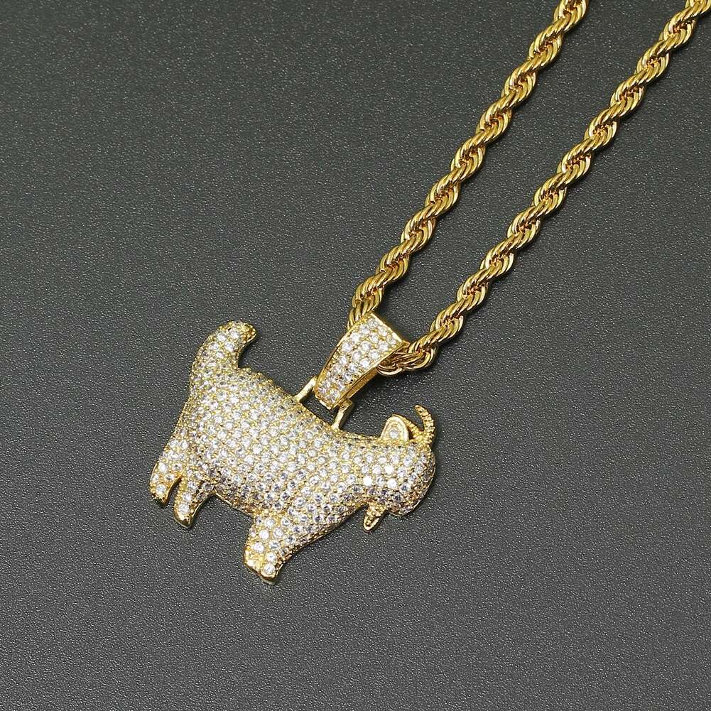 hip hop goat diamonds pendant necklaces for men women luxury sheep necklace real gold plated Cuban chains The Chinese Zodiac syste