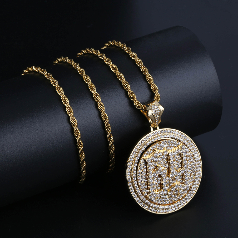 Hip Hop Number 69 Pattern Pendant Necklace Bling Cubic Zirconia Can Rotate Double Layers with Silver Gold Twist Chain