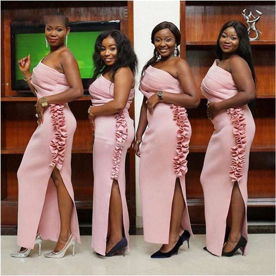 2020 Dusky Pink Bridemaids Dresses For Wedding Ruched Satin Off Shoulder Maid Of Honor Gowns Plus Size Cheap Prom Party Dress