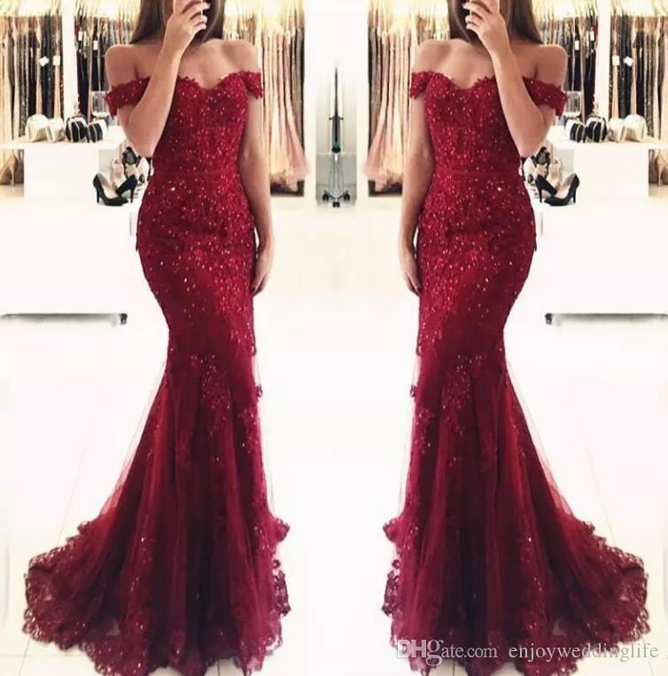 Off The Shoulder Mermaid Long Evening Dresses Tulle Appliques Beaded Custom Made Formal Evening Gowns Prom Party Wear