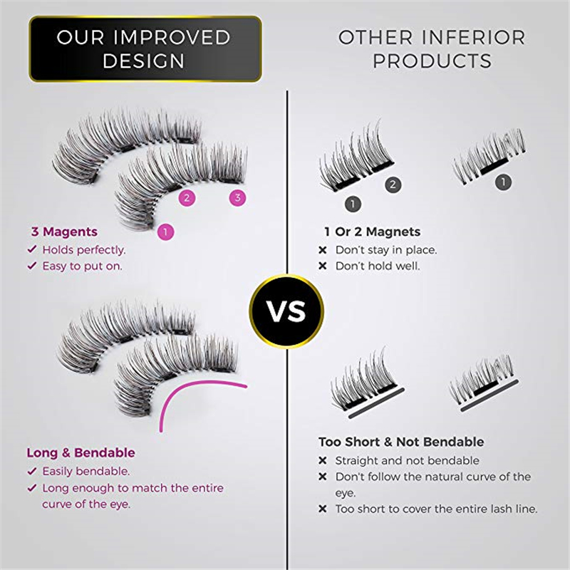 Magnetic eyelashes with 4 handmade magnets natural eyelashes reusable eyelash gift box false