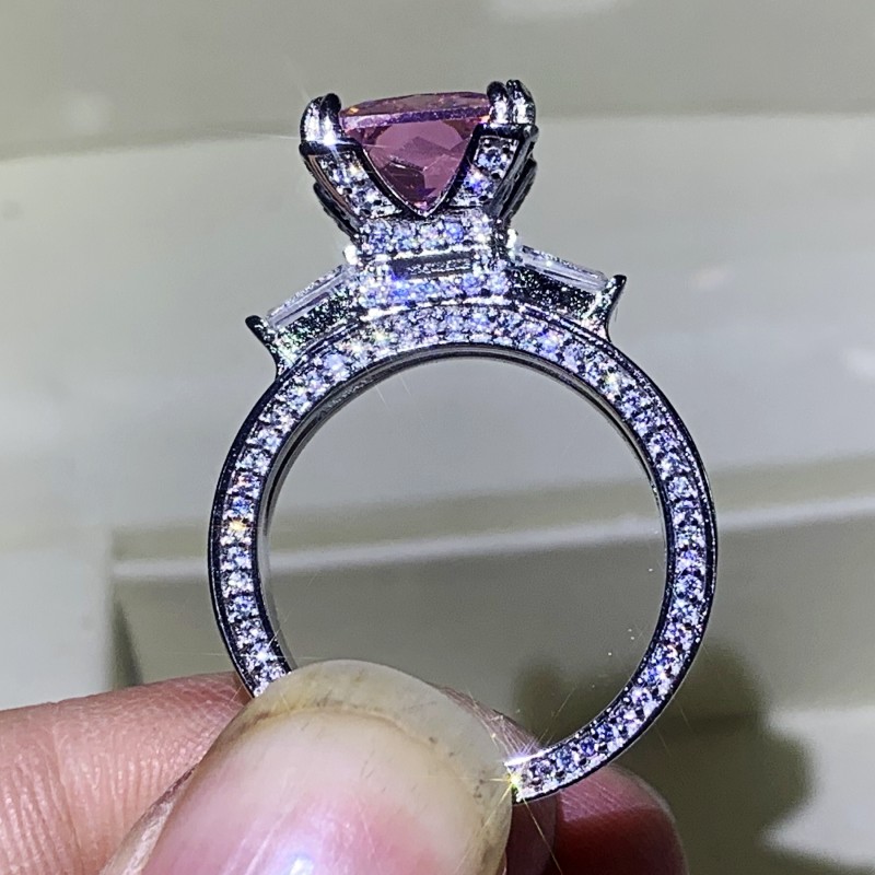 Three Color Diamond Vintage Jewelry 925 Sterling Silver Princess Cut 5A Zircon Big Gemstones Eiffel Tower Women Wedding Bridal Ring Gif