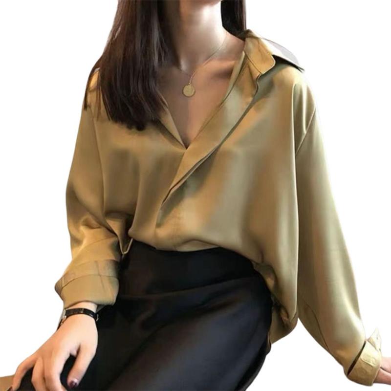 Spring Blouses Women Solid Color Long Sleeve V-Neck Loose Blouses Top, Black 
Spring Blouses Women Solid Color Long Sleeve V-Neck Loose Blouses Top, Black
