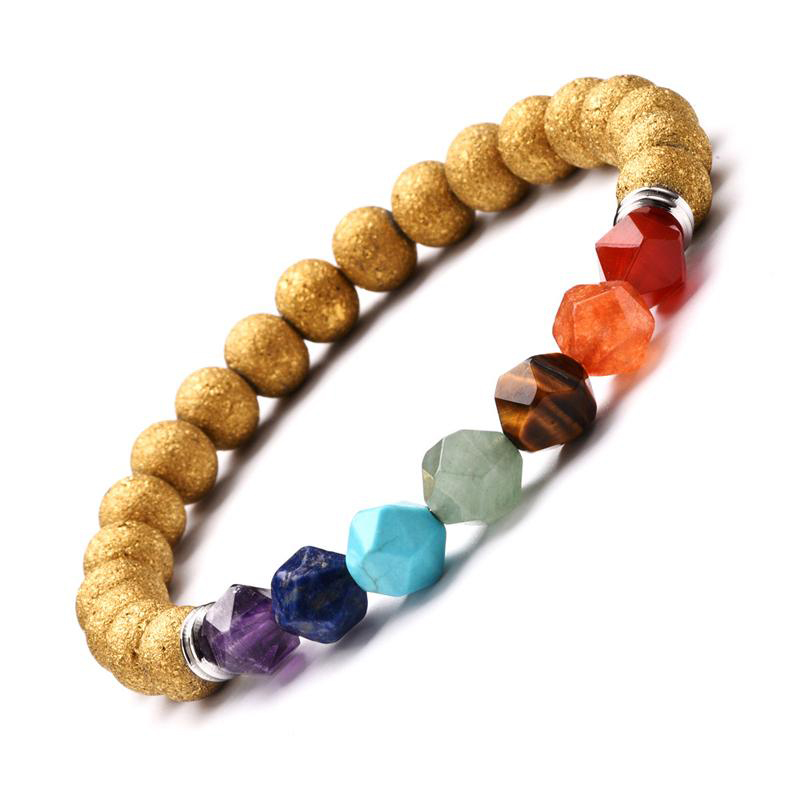 7 Chakra Yoga Bracelet Natural Stone Cut Surface Energy Crystal Bracelet Agate Beads Bracelets Fashion Women And Men Jewelry Gift