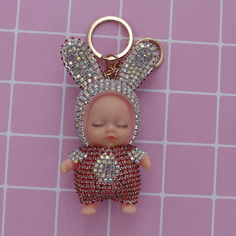 Sleeping Baby Doll Keychain Rhinestone Key Chain Car Keyring Women Key Holder Bag Pendant Charm Accessories