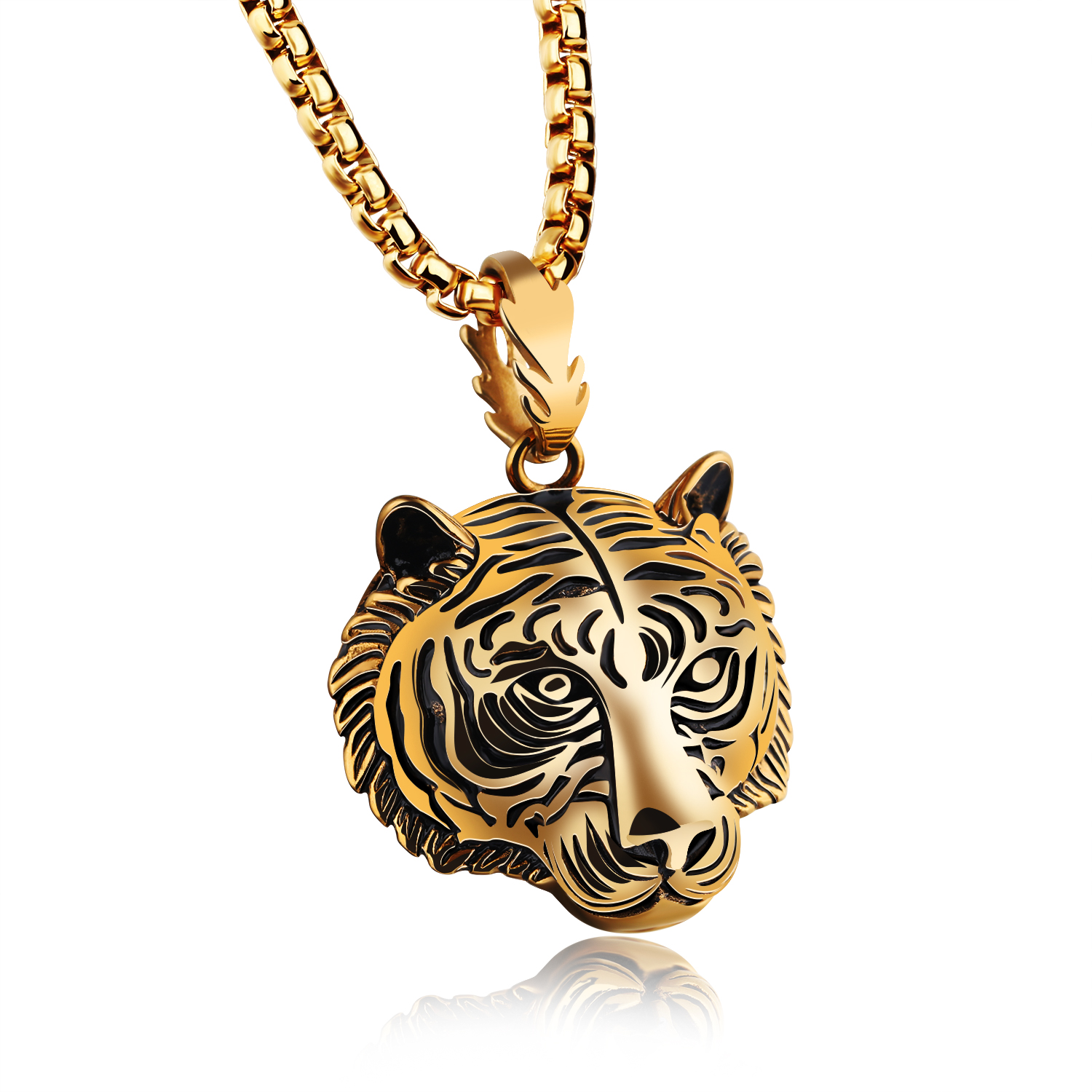 Hip Hop Tiger Head Shape Pendant Necklace 316L Stainless Steel Cool Men Animal Pendants Jewelry Gift