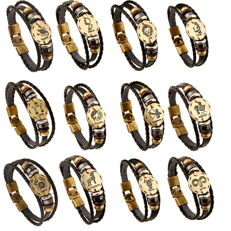 12 Constellation 12 Zodiac Vintage Brown Multilayer Buckle Punk Woven Leather Bracelet Beaded Woven Constellation Bracelet 2 sizes
12 Constellation 12 Zodiac Vintage Brown Multilayer Buckle Punk Woven Leather Bracelet Beaded Woven Constellation Bracelet 2 sizes