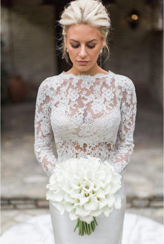 Elegant 2019 Wedding Jacket White Ivory Bridal Bolero Jackets Wedding Top Lace Long Sleeve Jewel Neck Customized Plus Size Wedding Wrap