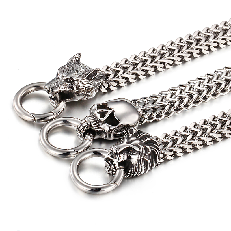 Men's Thick Heavy Bracelets Lion Head Wolf Head Skull Head Bangle Stainless Steel Titanium Steel High Quality Jewelry