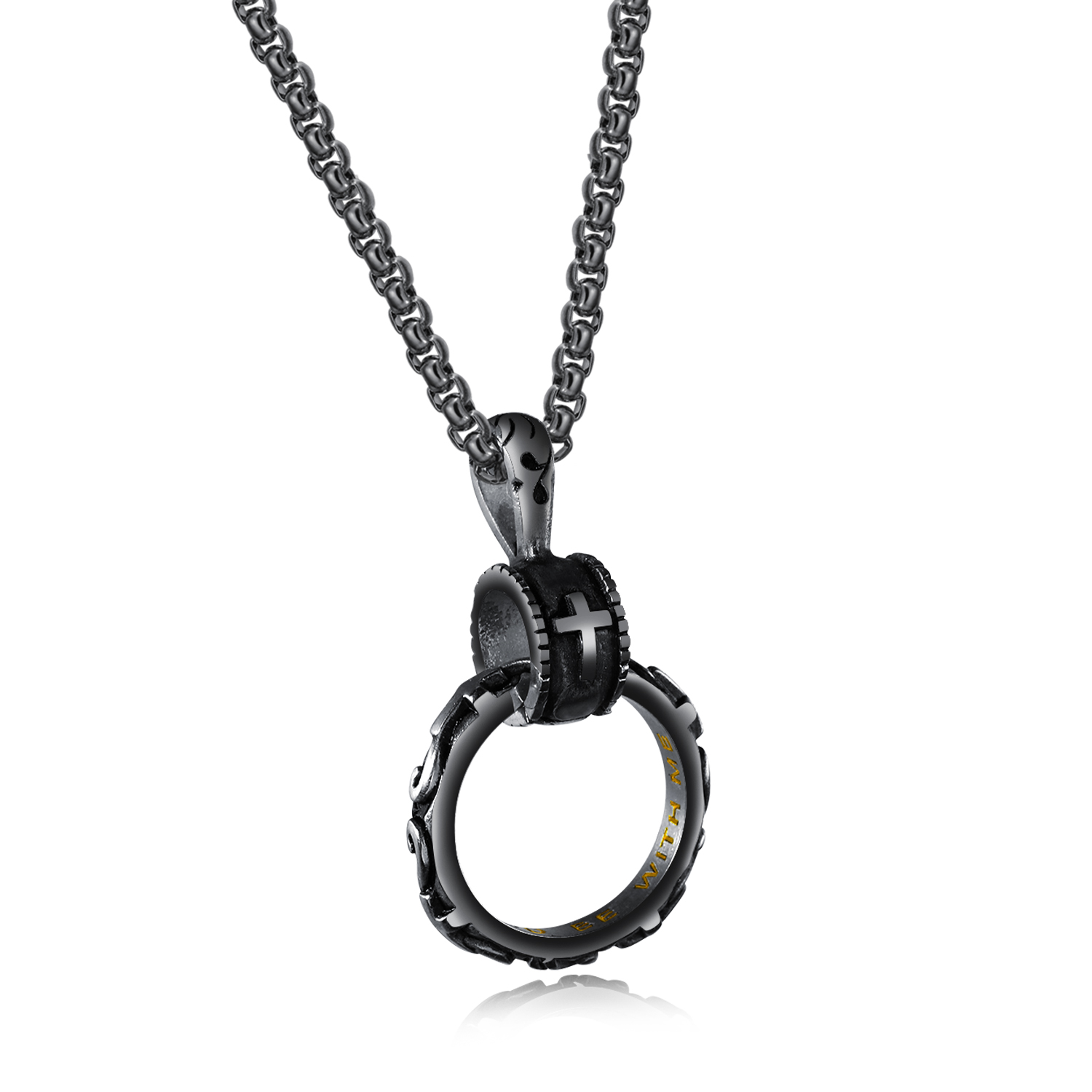 Creative Hip Hop Longevity Circle Cross Pattern Pendants Necklace Jewelry Stainless Steel Religious Jewelry Gift