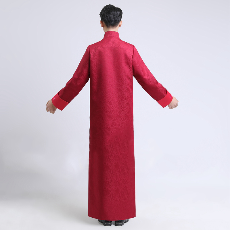 Traditional stand Collar Men ethnic Wedding clothing Bridegroom Embroidered ancient Chinese cheongsam male long gown Vestidos