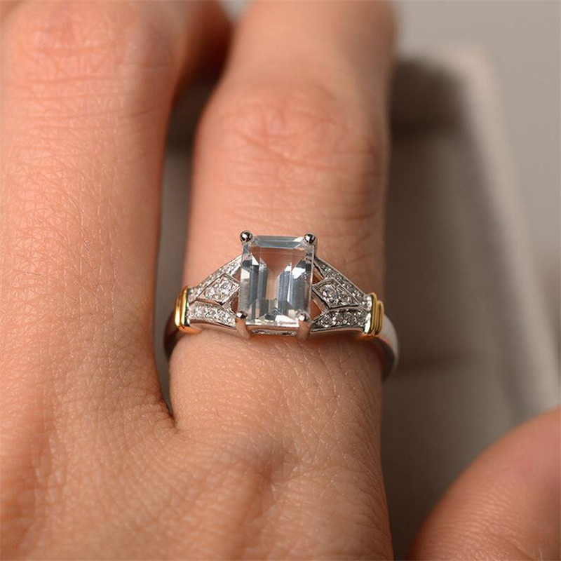 Drop Shipping Fashion Jewelry 925 Silver Fill Princess Cut Multi Gemstones CZ Diamond Women Party Wedding Band Ring For lovers' Gift