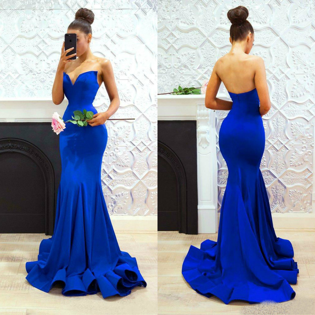 Royal Blue Cheap Prom Dresses Custom Made Sweetheart Ruffles Long Bridesmaid Dresses Sexy Backless Evening Gowns