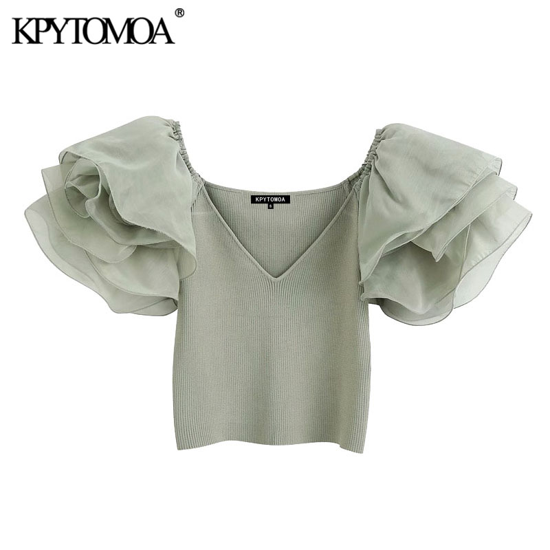 KPYTOMOA Women 2020 Fashion With Organza Knitted Cropped Blouses Vintage See Through Sleeve Stretch Slim Female Shirts Chic Tops, As picture
KPYTOMOA Women 2020 Fashion With Organza Knitted Cropped Blouses Vintage See Through Sleeve Stretch Slim Female Shirts Chic Tops, As picture