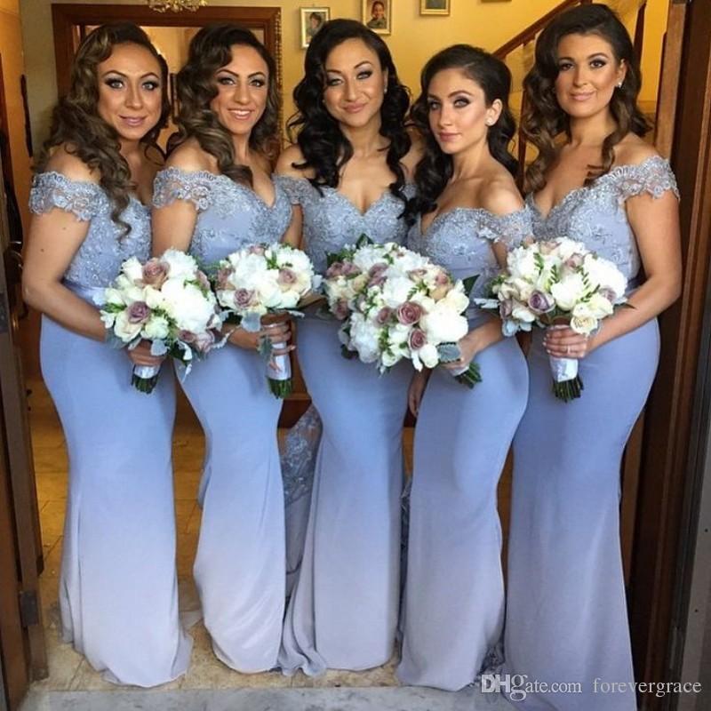 2019 Mermaid Off-the-Shoulder Long Bridesmaid Dress Country Style V-Neck Backless Formal Maid of Honor Gown Plus Size Custom Made