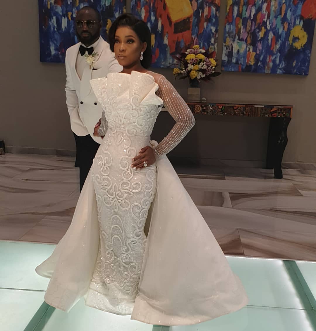 2019 Arabic Sparkly Luxurious Mermaid Wedding Dresses Sheer Neck Long Sleeves Bridal Dresses Sequined Wedding Gowns ZJ322
