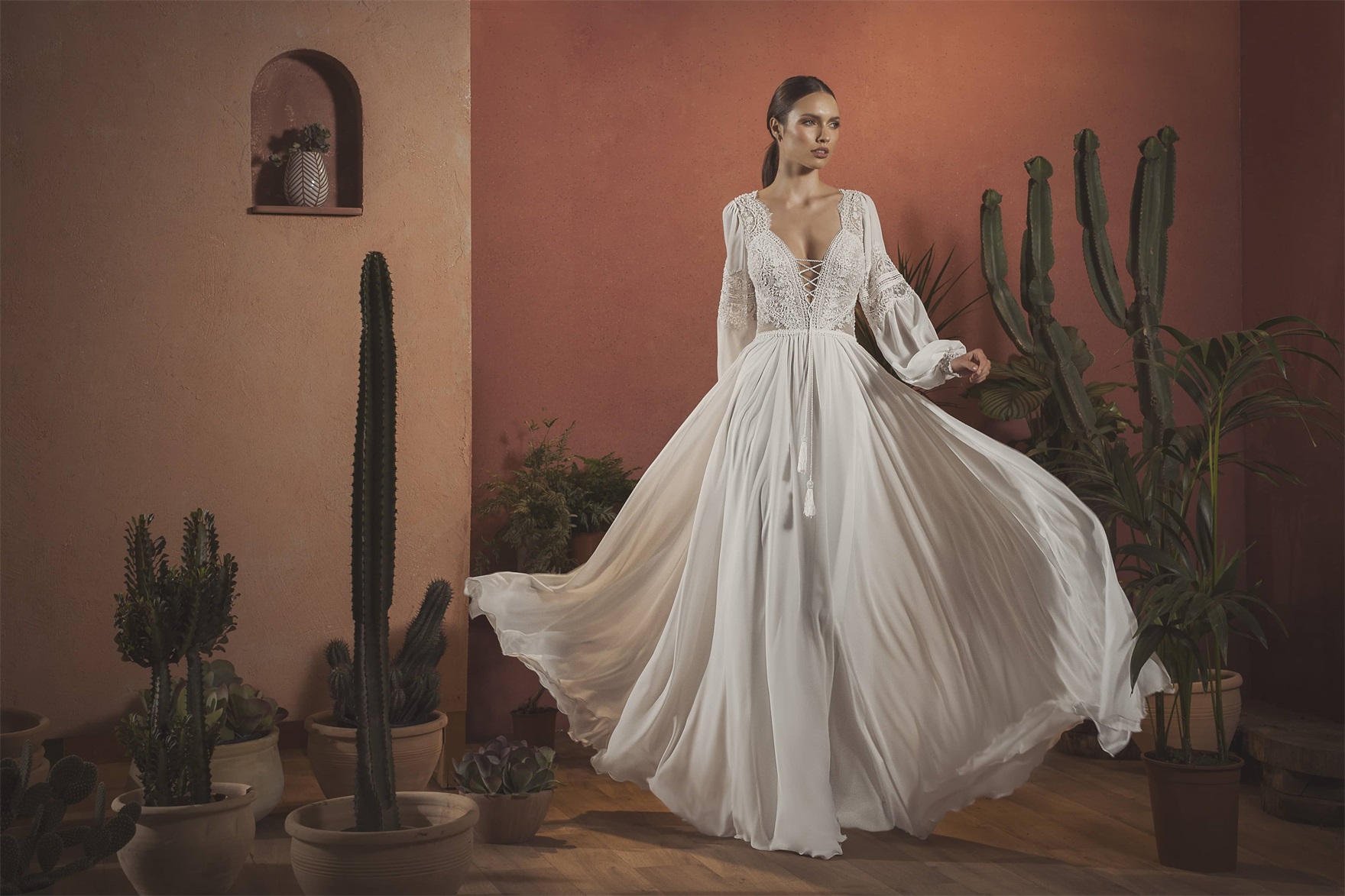 A e Bridal Gowns Lace Beaded Long Sleeves Tassel or Length Vestidos De Novia Custom Made Bohemian Wedding Dress