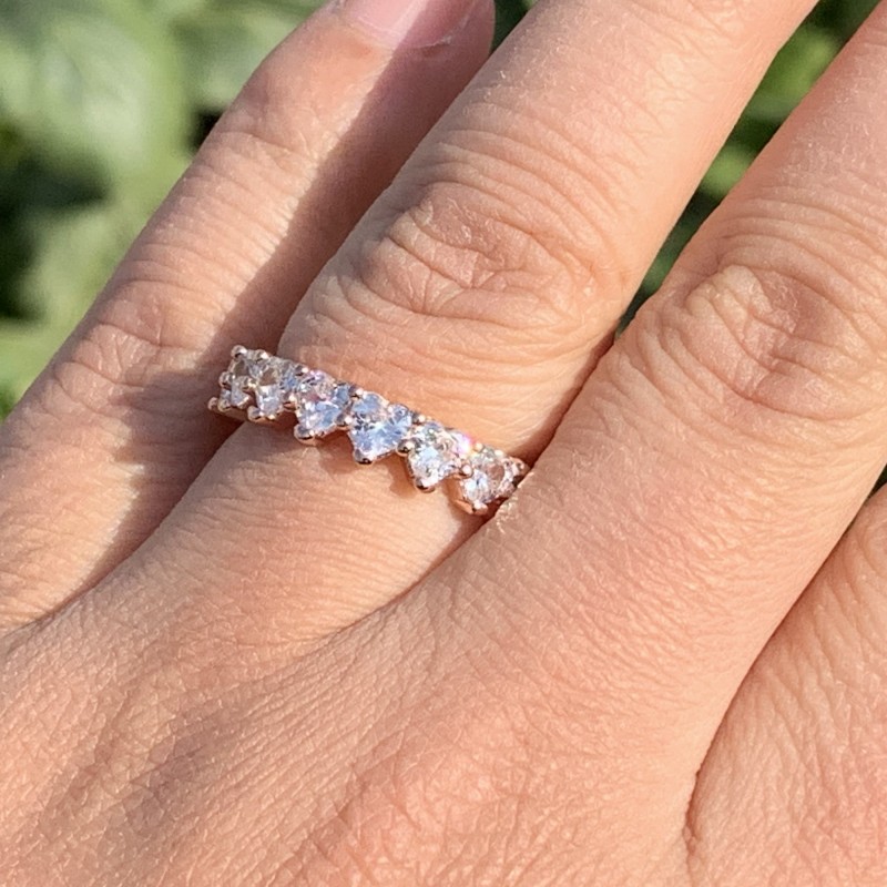 Wholesale Vintage Fashion Jewelry 925 Sterling Silver&Rose Gold Fill Full Pear Cut White Topaz CZ Diamond Gemstones Promise Women Band Ring