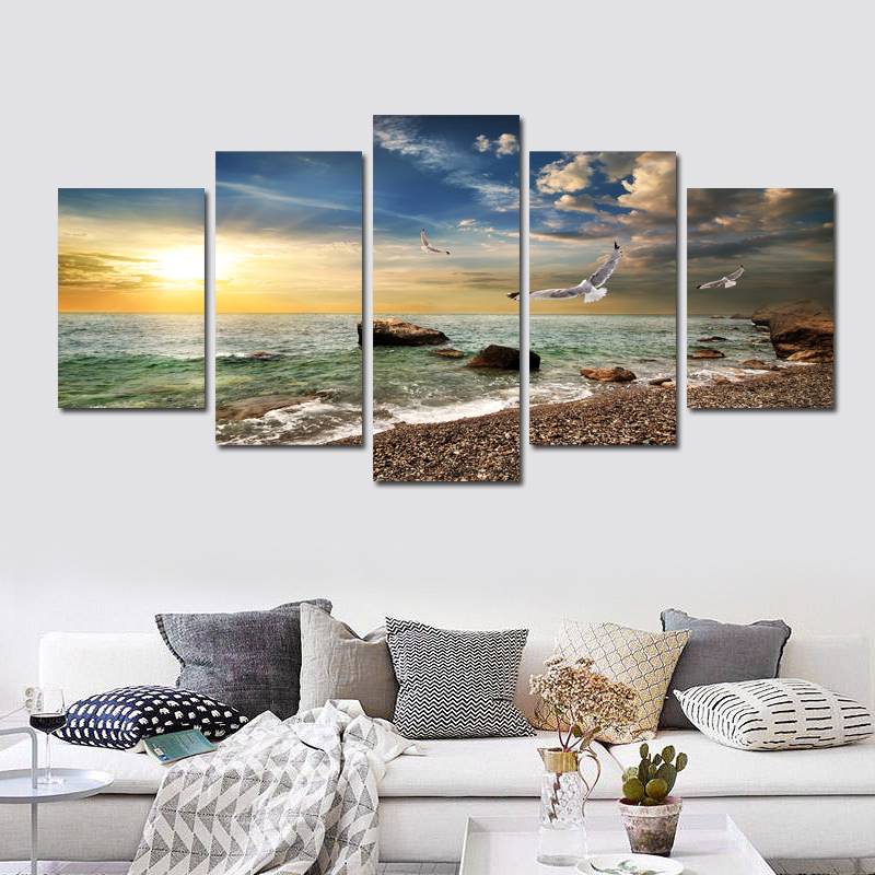 5 Piece Wall Art Canvas Sunset Sea Wall Art Picture Canvas Oil Painting Home Decor Wall Pictures for Living Room No Framed от DHgate WW