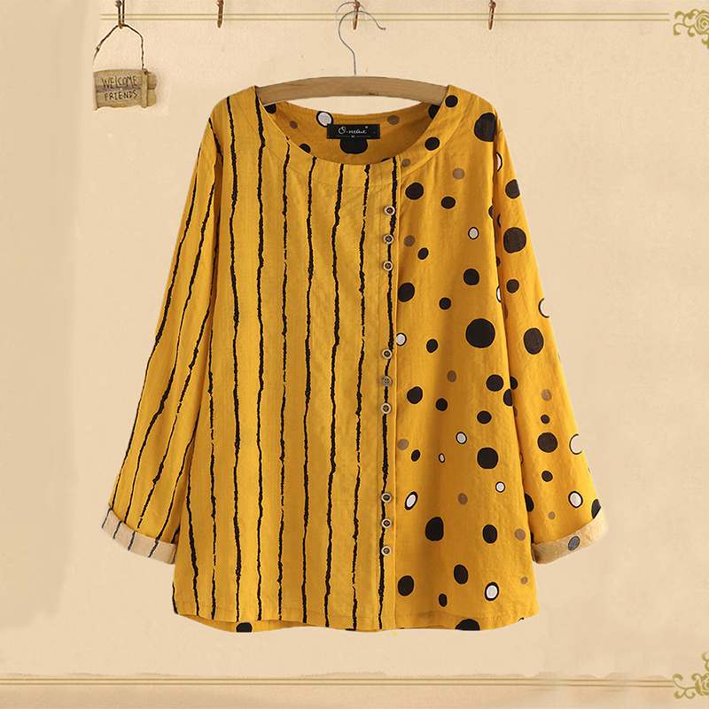 2020 Spring Long Sleeve Shirts ZANZEA Women Patchwork Tunic Tops Vintage Casual Striped Polka Dot Print Blouse Blusas Chemise, Yellow
2020 Spring Long Sleeve Shirts ZANZEA Women Patchwork Tunic Tops Vintage Casual Striped Polka Dot Print Blouse Blusas Chemise, Yellow