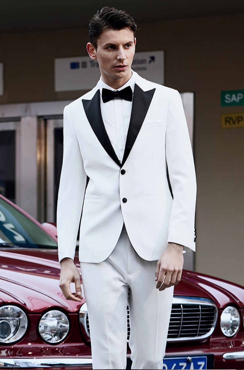 White Wedding Tuxedos High Quality Groomsmen Wear Two Pieces(Jacket+Pants) Slim Fit Custom Made Formal Suits Blazer