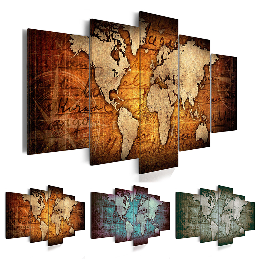 modern decorative painting ( No Frame ) Canvas Print Modern Fashion Wall Art the Retro World Map for Home Decoration Choose Color & Size