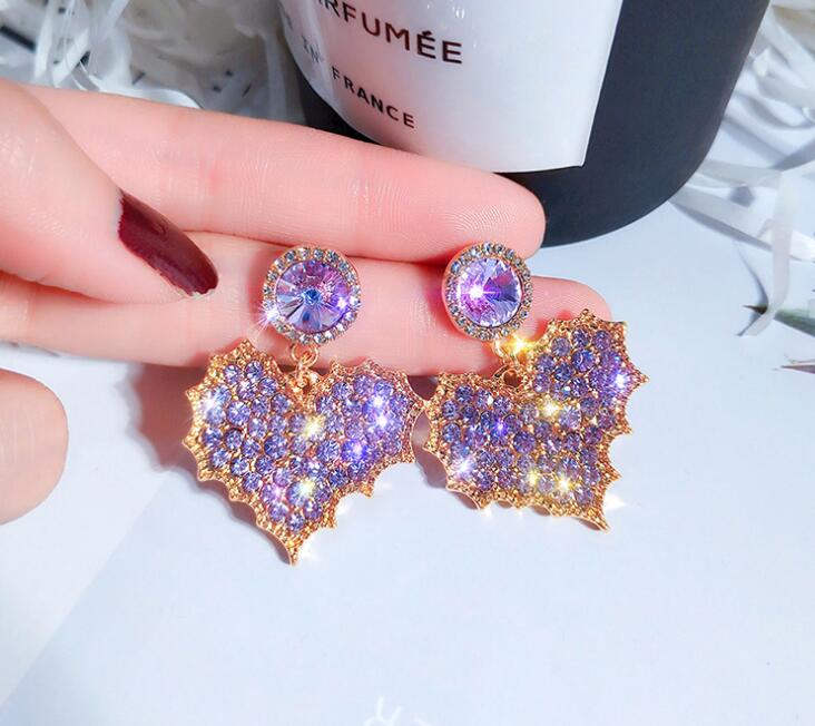 925 silver needle exaggerated fantasy romantic love purple earrings female temperament diamond earrings WL028