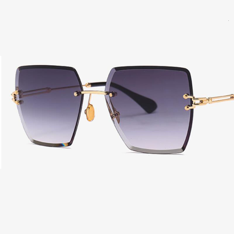 Wholesale-Crystal Square Rimless Sunglasses Gradient Lens Transparlear Sun Glasses For Women Vintage Brand Big Ladies Eyewear C19041901