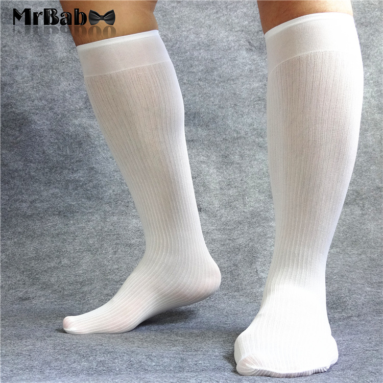 Men Solid Ribbed Striped Business Socks Vintage Soft Mesh Nylon Silk Socks Formal Dress Suit Long Striped Sheer Light Weight Socks