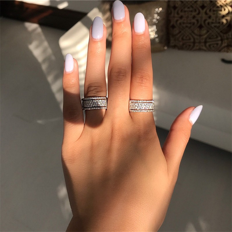 Charming Promise ring Micro Pave Diamond Real 925 Sterling silver Engagement wedding band ring for women Party Jewelry