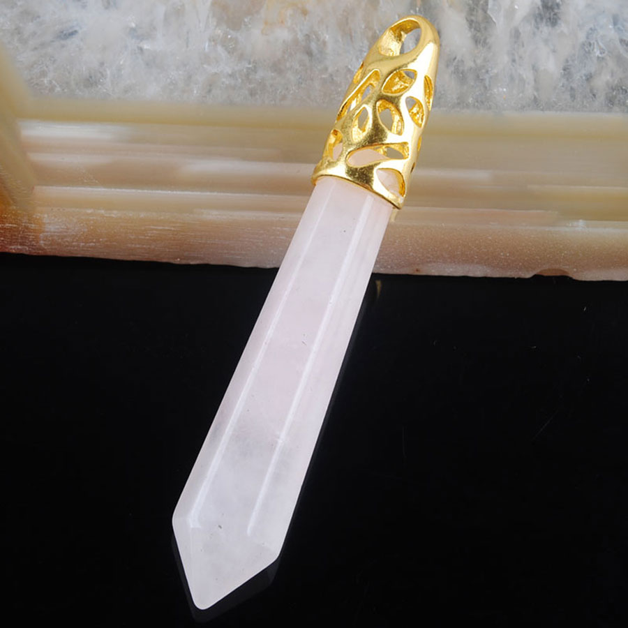 WOJIAER Hexagonal Pointed Reiki Chakra Pendant Bead Charm Jewelry Natural Gem Stone Golden Hollow out BN301