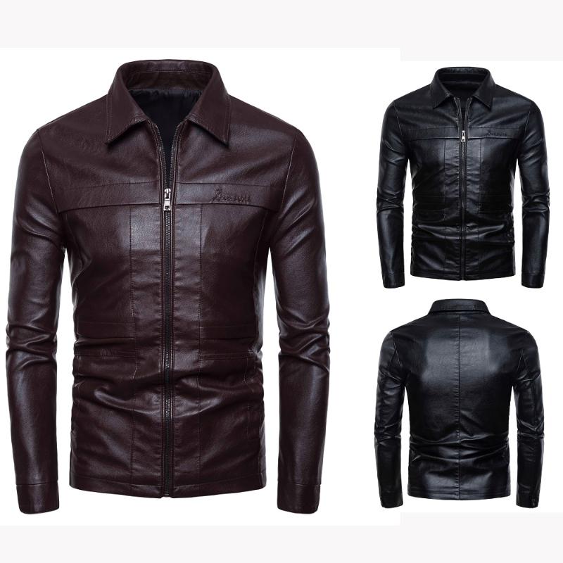 Men Leather Jackets New Men's European and American Fashion Slim Motorcycle Lapel Leather Coat, Burgundy
Men Leather Jackets New Men's European and American Fashion Slim Motorcycle Lapel Leather Coat, Burgundy