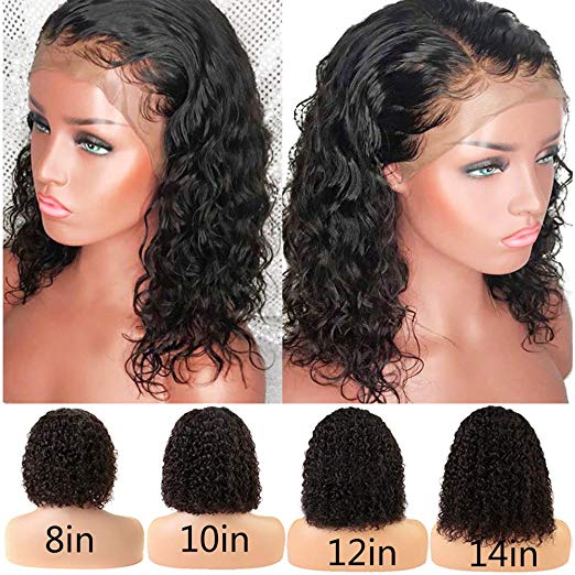 Human Hair Lace Front 13x4 Wigs Bob 10 Inch 130 Density Brazilian Short Wig curly Hairs Natural Color