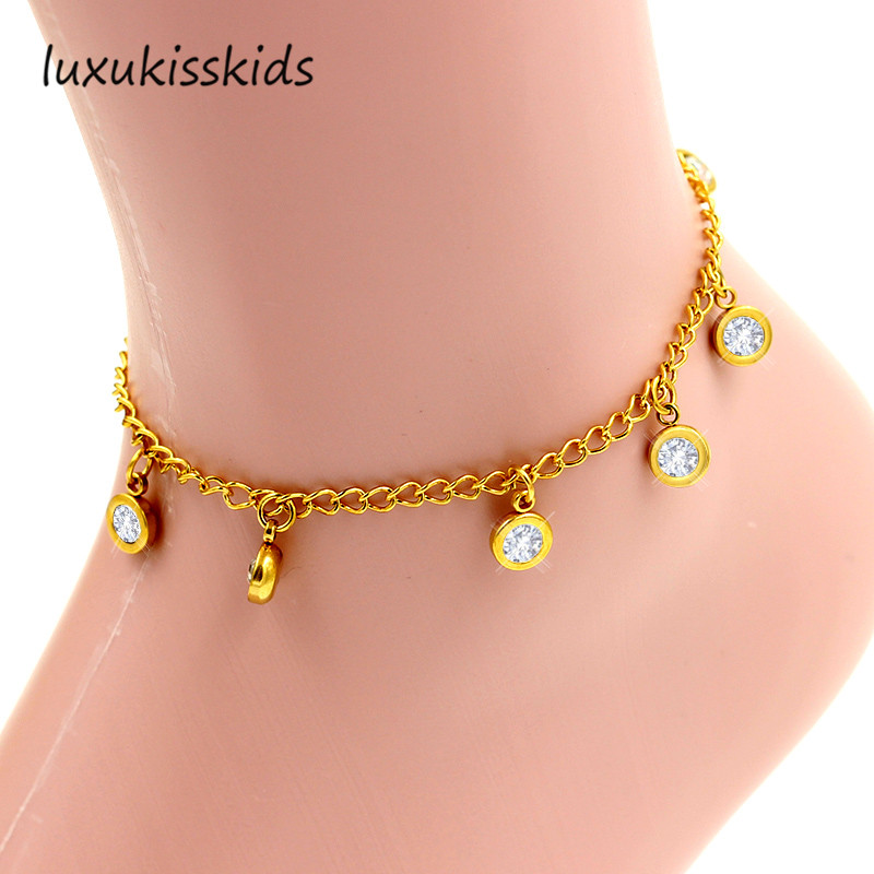 LUXUKISSKIDS Newest fashion anklet jewelry round colorful crystal rhinestone anklet stainless steel gold
LUXUKISSKIDS Newest fashion anklet jewelry round colorful crystal rhinestone anklet stainless steel gold