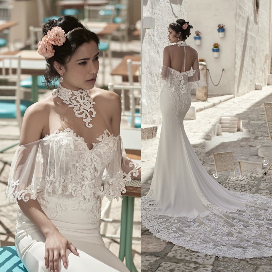 Modern High Neck Mermaid Wedding Dresses Lace Appliques Satin Flowing Beach Robes De Mariée Sweep Train Country Trumpet Bridal Gowns, Custom made from color chart
Modern High Neck Mermaid Wedding Dresses Lace Appliques Satin Flowing Beach Robes De Mariée Sweep Train Country Trumpet Bridal Gowns, Custom made from color chart