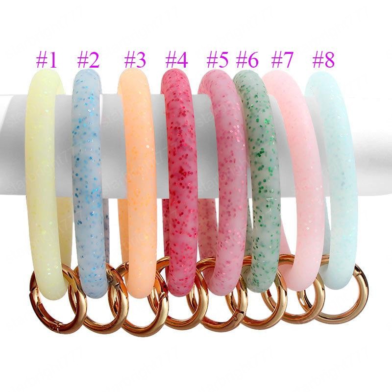 2020 Fashion Shiny Silicone O Bracelet Keychain Women Gift Circle Exaggerated Circle Wrist Keyring Colorful Glitter Bracelet Keychains
