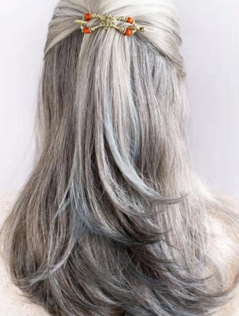 ponytail salt&pepper grey hair buns updo pony tail sleek silver gray human hair ponytail hairpiece wraps around colored ponytail 120g