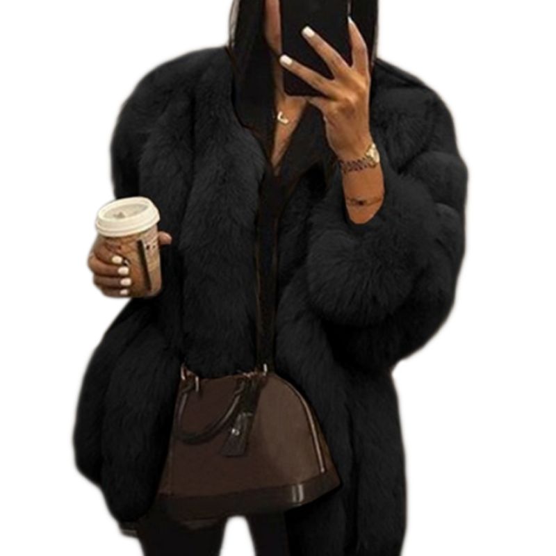 Women's Plus Size Faux Fur Overcoat Thickened, Long Sleeve, Open Front, Elegant, Warm Winter Jacket - Black, Gray, Brown, Pink, White B4