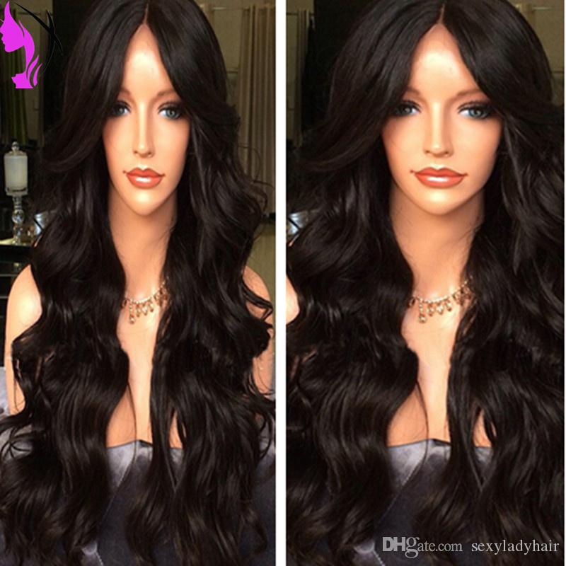 Hot selling middle part Synthetic hair full Lace Front wigs brazilian body wave sexy Wigs For black Women