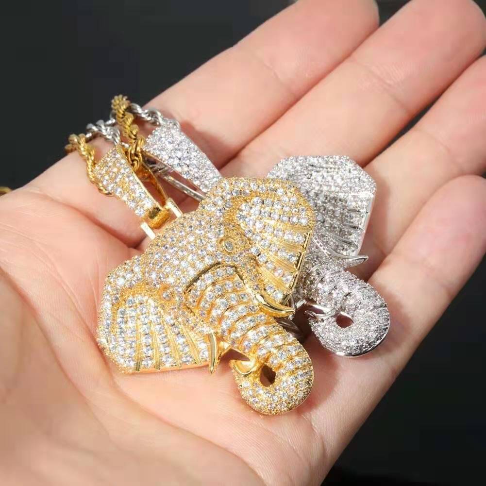 iced out elephant pendant necklaces for men luxury designer mens bling diamond animal pendants gold silver rose gold chain necklac