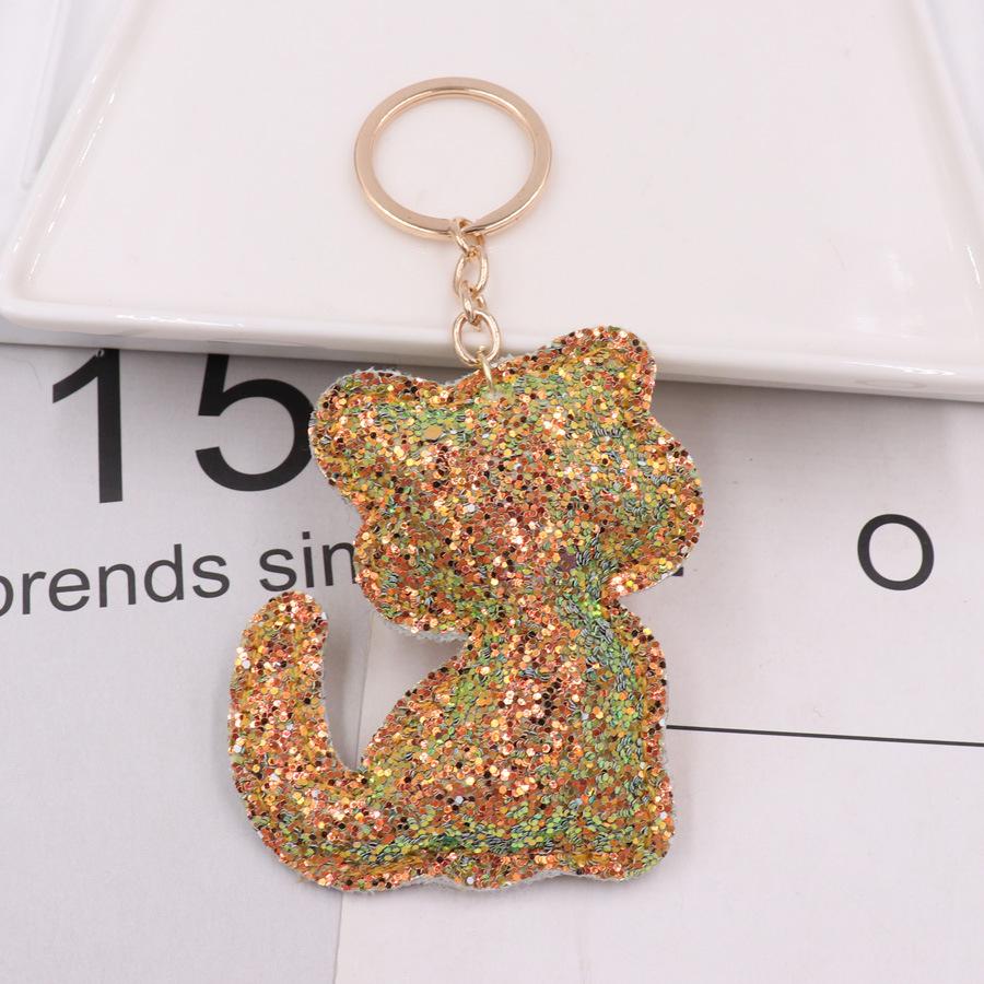 Fashion- Glitter Pu Leather Cat Key Ring Leather Radded Cotton Key Chains Bag Car Ornament Promotion Gifts Kids Toys Keychain
