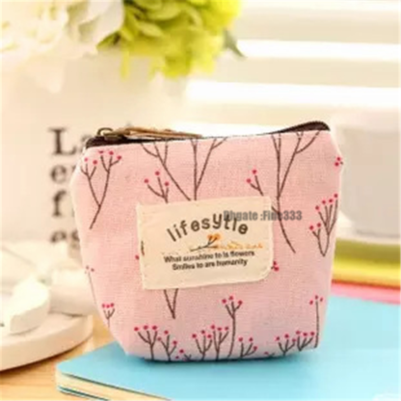 New Mini Change Coin Purse Flower Small Fresh Animal Canvas Bag Zipper Pouch Wallets for gift