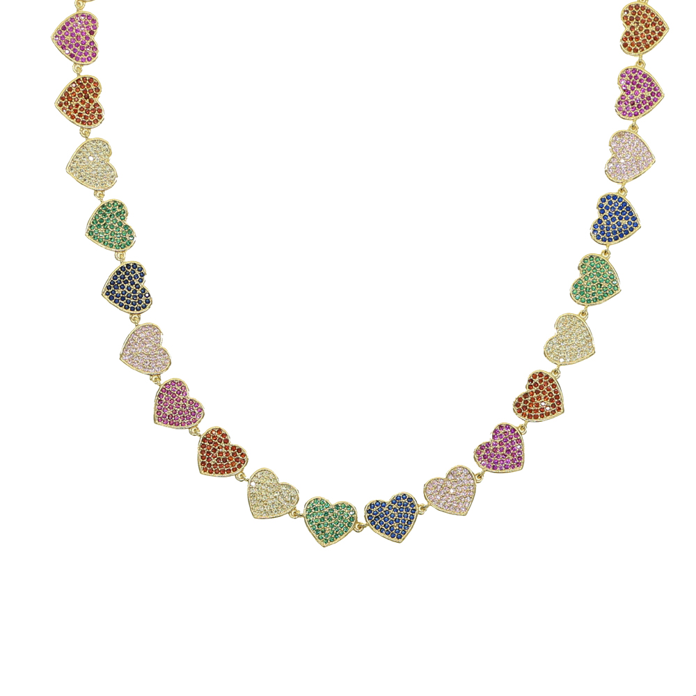 New Sweet Love Heart Choker Necklace with rainbow cz Statement Girlfriend Gift Cute Gold Silver Necklace Jewelry Collier Femme