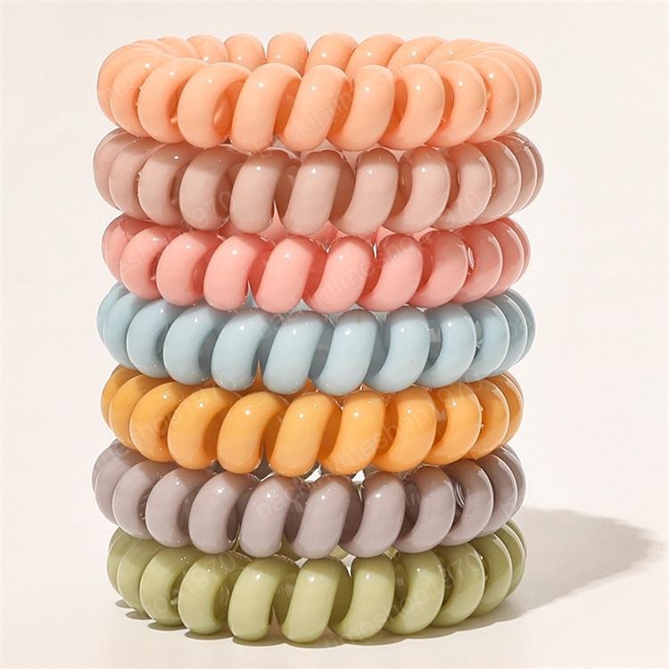 7 colors Telephone Wire Cord Gum hair tie Girls Elastic hair band Ring Rope Cute ball pendant hair rope accessiones