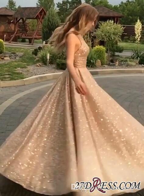 Gold Sequins Prom Evening Dress Sparkly Formal Party Ball Gown Long Quinceanera Dresses Custom Made Prom Gown